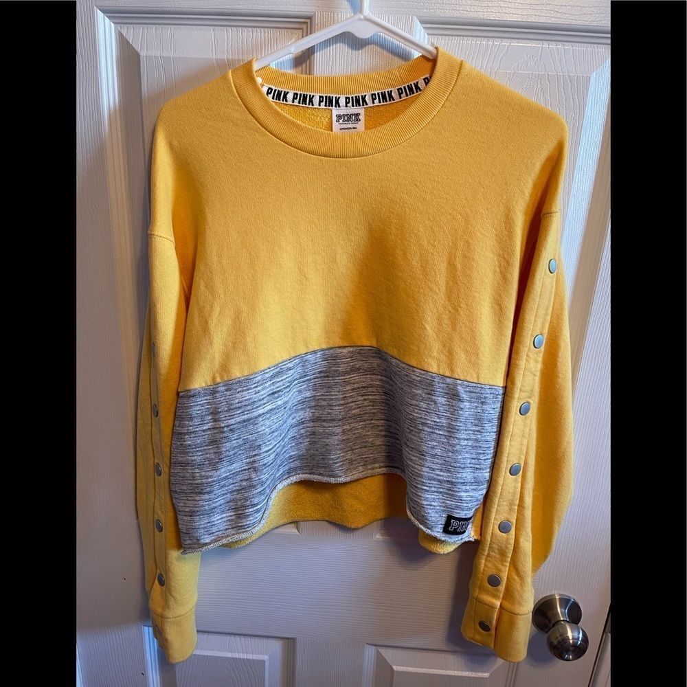 Victoria Secret Pink snap sleeved boyfriend cropped sweatshirt sz S - Picture 1 of 4